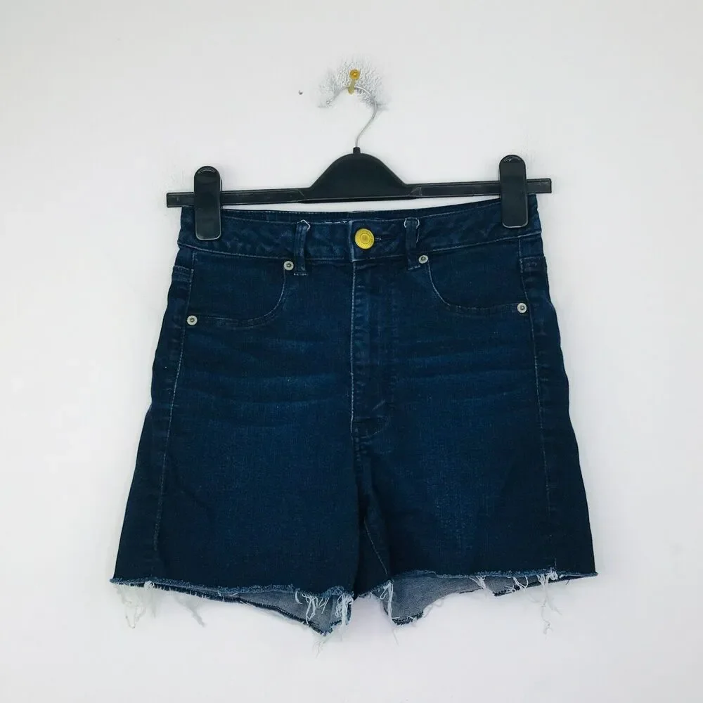 American Eagle Women's 6 Denim Shorts Blue Dark Wash Super Stretch High Rise CE4